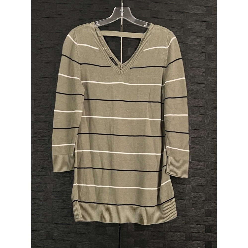 Talbots Women's Sage Green Stripe V-Neck Pima Cotton Long Sweater Sz S VGUC!
